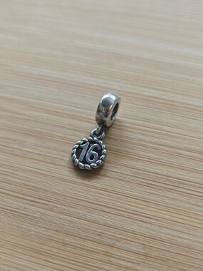 Pandora Silver '16' Rope-Edge Dangle Charm - Sweet 16